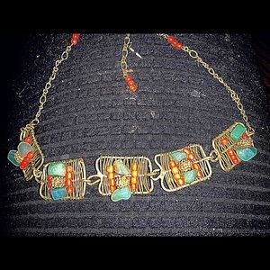 Beautiful brass and jade necklace